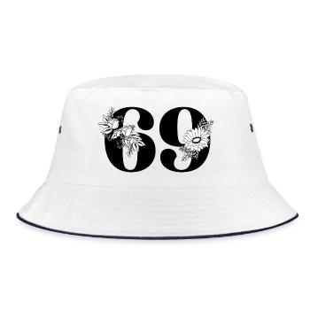Schwarze Blumenzahl 69 - 69. Blumengeburtstag - Bucket Hat - Weiß/Navy - Vorne