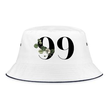 Nummer 99 Blumengrün - 99. Blumengeburtstag - Bucket Hat - Weiß/Navy - Vorne