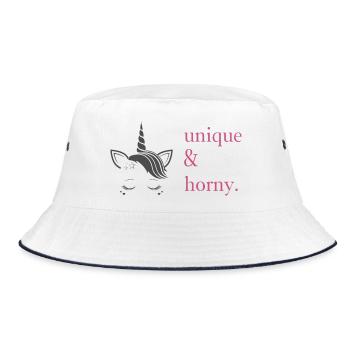Unique & Horny. - Bucket Hat - Weiß/Navy - Vorne