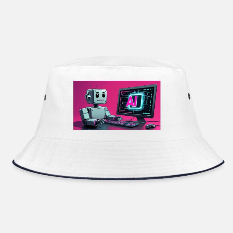Futuristic AI Robot and Tech Screen Bucket Hat