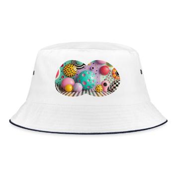 Bunte 3D-Polka-Dot Kunstwelt - Bucket Hat - Weiß/Navy - Vorne