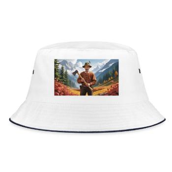 Holzfäller mit Axt in Herbstlandschaft - Bucket Hat - Weiß/Navy - Vorne