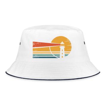 Leuchtturm Retro-Sonnenuntergang - Bucket Hat - Weiß/Navy - Vorne