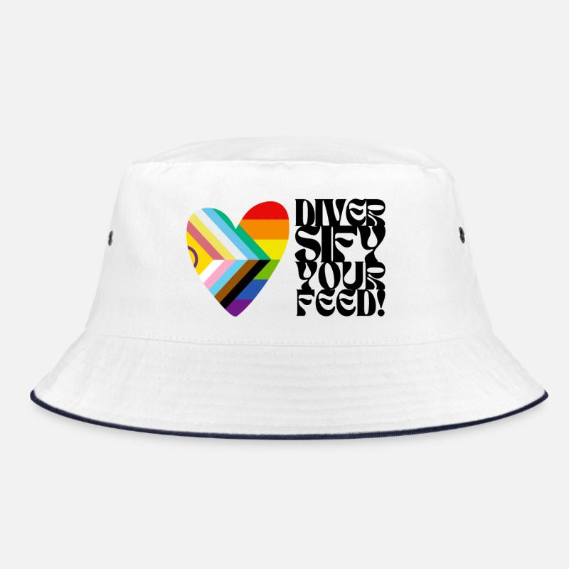 🌈♿ Diversify Your Feed –Progress Pride&Disability - Bucket Hat - Weiß/Navy