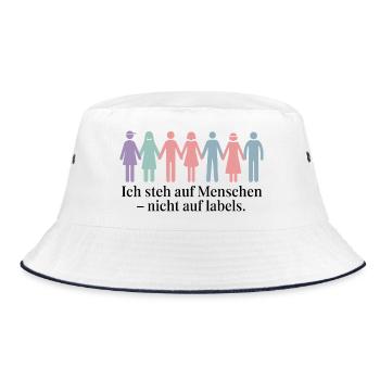 Ich Steh Auf Menschen – Nicht Auf Labels - Bucket Hat - Weiß/Navy - Vorne
