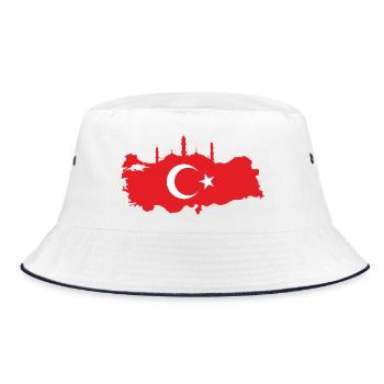 Türkische Landkarte mit Moschee-Silhouette - Bucket Hat - Weiß/Navy - Vorne