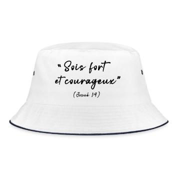 Sei stark und mutig (Josua 1,9) - Bucket Hat - Weiß/Navy - Vorne