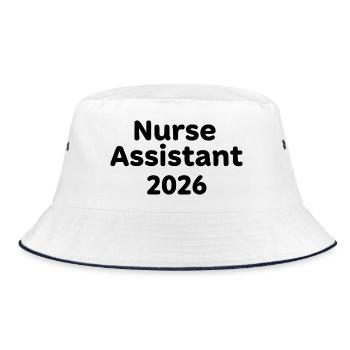Nurse Assistant 2026 – starkes Pflege-Motiv - Bucket Hat - Weiß/Navy - Vorne