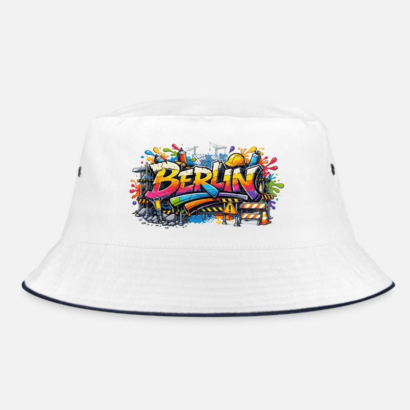 Berlin Graffiti Baustellen Style mit Farbeffekten - Bucket Hat - Weiß/Navy