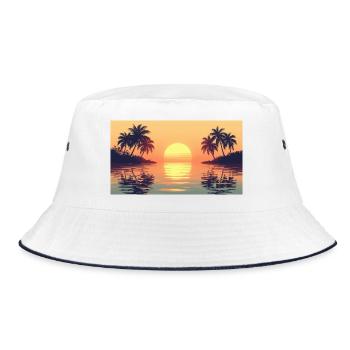 Sonnenuntergang auf Tropeninsel - Bucket Hat - Weiß/Navy - Vorne
