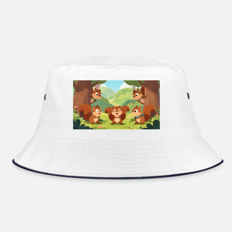 Amis écureuils jouant à cache-cache dans la forêt - Bob - blanc/marine