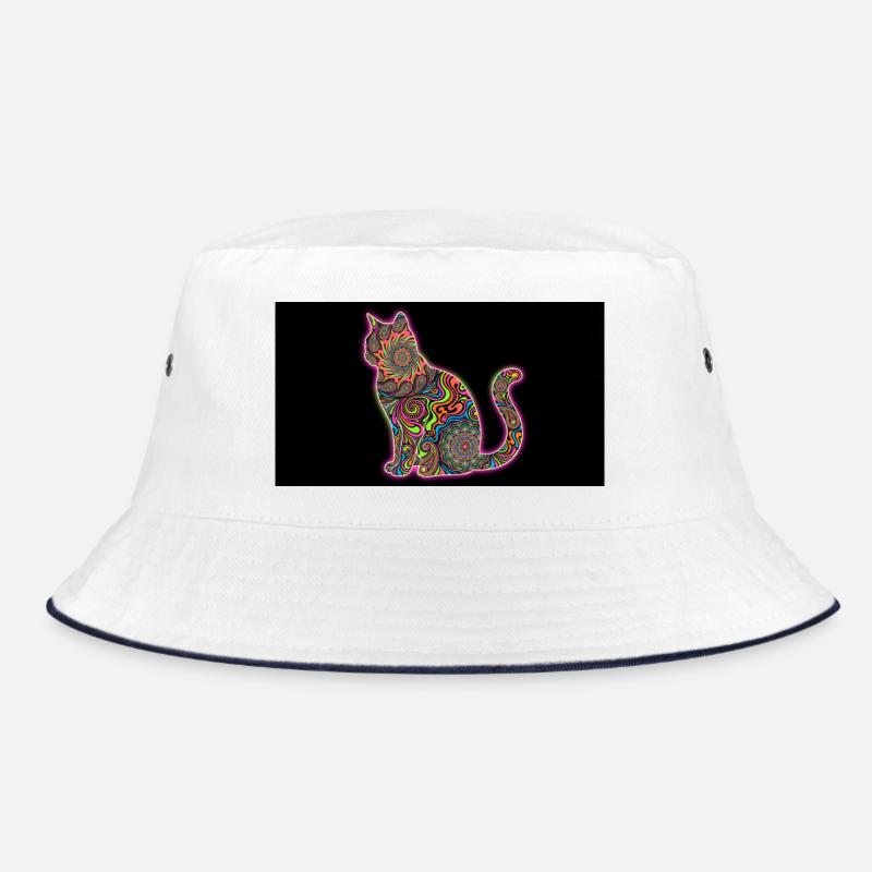 Psychedelische Katzenmuster - Bucket Hat - Weiß/Navy