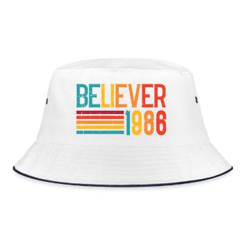 Believe 1986 Regenbogen Retro - Bucket Hat - Weiß/Navy - Vorne