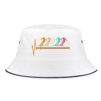 Retro Heartbeat Skier Funny Winter Sports Art - Bucket Hat - white/navy - Front