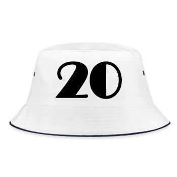20. 20. JAHRESTAG. 20-JÄHRIGES JUBILÄUM. 20 JAHRE. - Bucket Hat - Weiß/Navy - Vorne