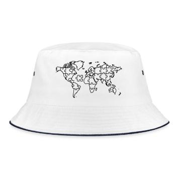 World Map Puzzle Earth Global - Bucket Hat - white/navy - Front