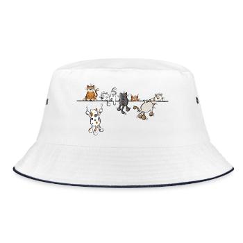 Happy Cats On The Line - Cat Motif Cat - Bucket Hat - white/navy - Front