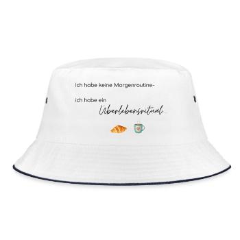 LIEBEVOLL Morgenroutine Croissant  - Bucket Hat - Weiß/Navy - Vorne