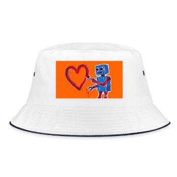 Robot heart on neon orange background - Bucket Hat - white/navy - Front