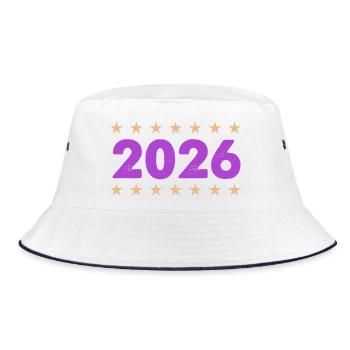 Jahr 2026 in Lila mit Sternen - Bucket Hat - Weiß/Navy - Vorne