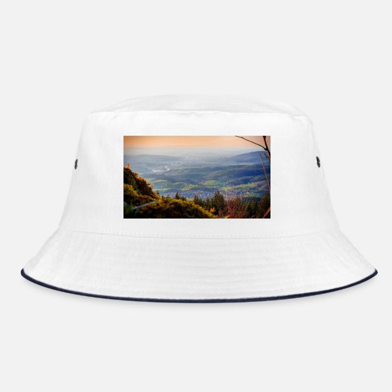 Abendpanorama Berglandschaft - Bucket Hat - Weiß/Navy