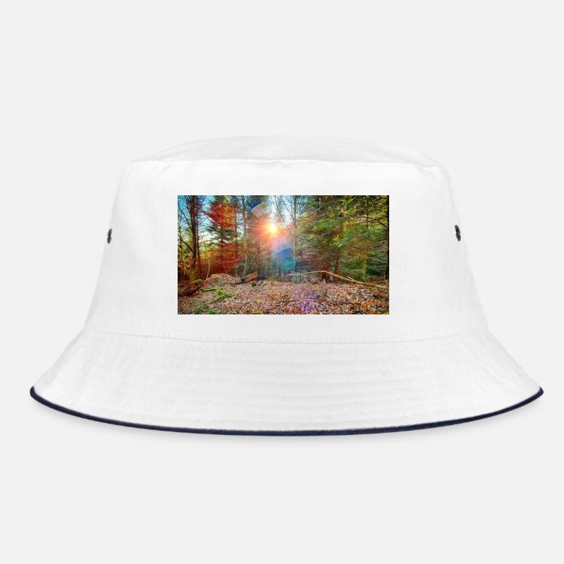 Sonnenlicht im Herbstwald - Bucket Hat - Weiß/Navy