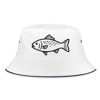 Fisch schwarz angeln Angler Geschenk - Bucket Hat - Weiß/Navy - Vorne
