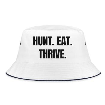 HUNT. EAT. THRIVE. Carnivore & Ancestral Lifestyle - Bucket Hat - Weiß/Navy - Vorne