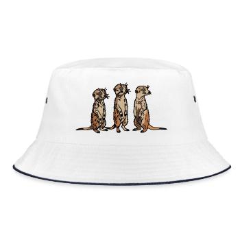 Cute, hand-drawn Meerkat Trio design - Bucket Hat - white/navy - Front