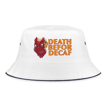 Death before Decaf: Flames Skull - Bucket Hat - white/navy - Front