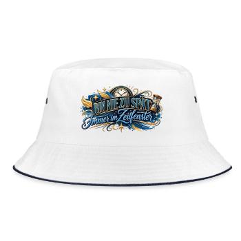Bin nie zu spät: Zeitfenster - Bucket Hat - Weiß/Navy - Vorne