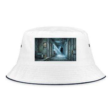 Der Schattenmann wartet im verlassenen Haus - Bucket Hat - Weiß/Navy - Vorne