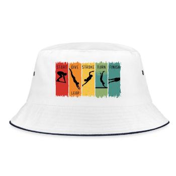 Retro Swimming Steps Start Tauchschwimm-Finish - Bucket Hat - Weiß/Navy - Vorne