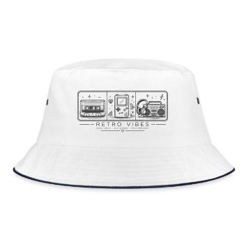 Retrotech Trio: Kassette & Game Boy - Bucket Hat - Weiß/Navy - Vorne