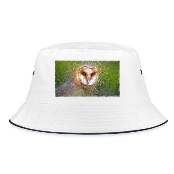 Schleiereule – Vogelillustration - Bucket Hat - Weiß/Navy - Vorne