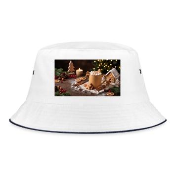 Zimtzauber Becher mit Lebkuchenhaus - Bucket Hat - Weiß/Navy - Vorne