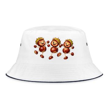 Fröhliche Kastanienfiguren im Herbst - Bucket Hat - Weiß/Navy - Vorne
