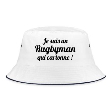 Rugby - Rugbyman - Sport - Fighter - Fight - Bucket Hat - Weiß/Navy - Vorne
