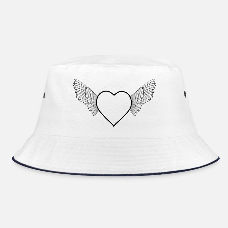 Herz mit Flügel -schwarz- - Bucket Hat - Weiß/Navy