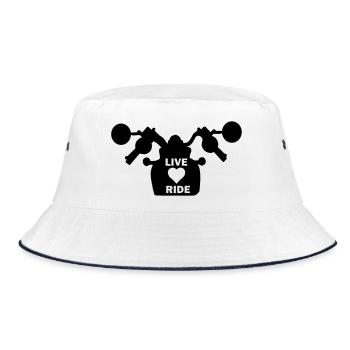 Motorrad mein Leben, meine Liebe, Motorradfahren - Bucket Hat - Weiß/Navy - Vorne