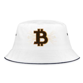 Bitcoin - Braun/Gold Kryptowährung - Bucket Hat - Weiß/Navy - Vorne