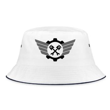 Piston key crossed with gear and wing - Bucket Hat - white/navy - Front