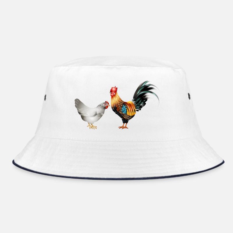 stately colourful rooster with a hen Bucket Hat