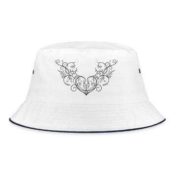 Herz Blätter Ornament Tattoo Schnörkel - Bucket Hat - Weiß/Navy - Vorne