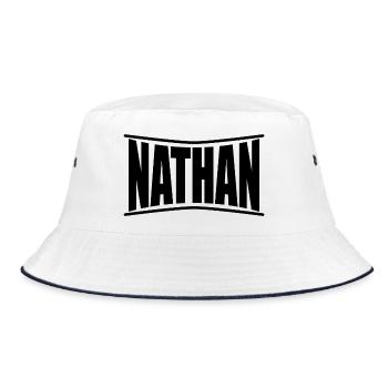 T-Shirt Nathan T-Shirt Geschenkidee - Bucket Hat - Weiß/Navy - Vorne