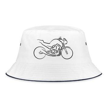 Motorrad Naked-Bike Konturen minimalistisch - Bucket Hat - Weiß/Navy - Vorne