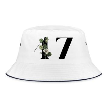 Nummer 47 Blumengrün - 47. Blumengeburtstag - Bucket Hat - Weiß/Navy - Vorne