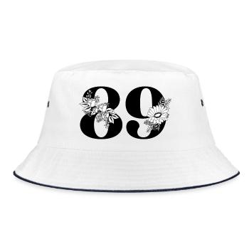 Number 89 Black Floral - 89th Floral Birthday - Bucket Hat - white/navy - Front