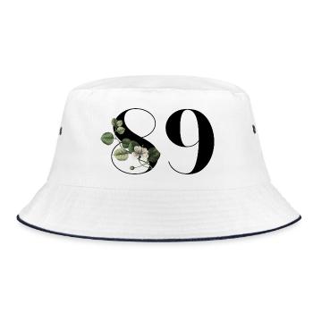Number 89 Floral Green - 89th Floral Birthday - Bucket Hat - white/navy - Front