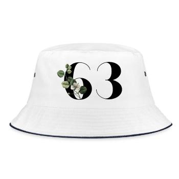 Nummer 63 Blumengrün - 63. Blumengeburtstag - Bucket Hat - Weiß/Navy - Vorne